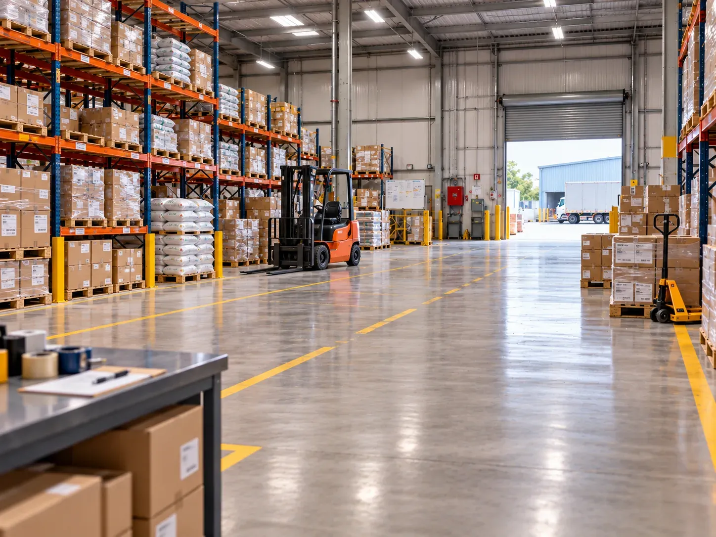 The same warehouse floor clean and clear after cleaning