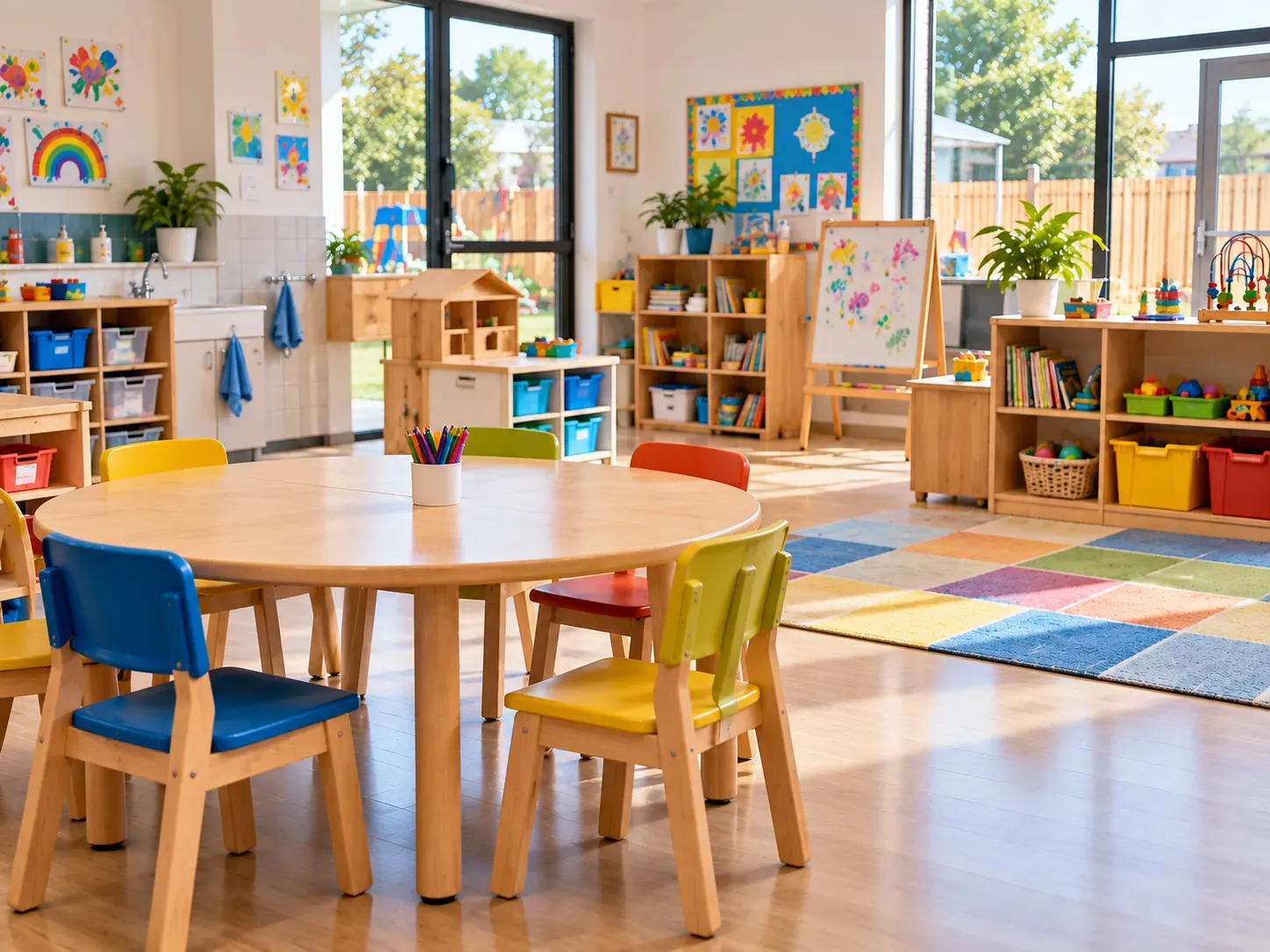 The same child care centre room clean and tidy after cleaning